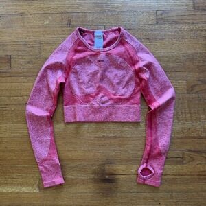 Gymshark Workout Crop Top Seamless Activewear Yoga Thumb Holes Red‎ Small